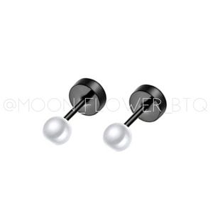 Tiny Black Pearl Flat Back Stud Earrings • Stainless Steel Hypoallergenic | 3mm